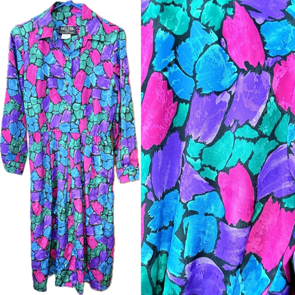 Vintage 1980s Stained Glass Belted Dress